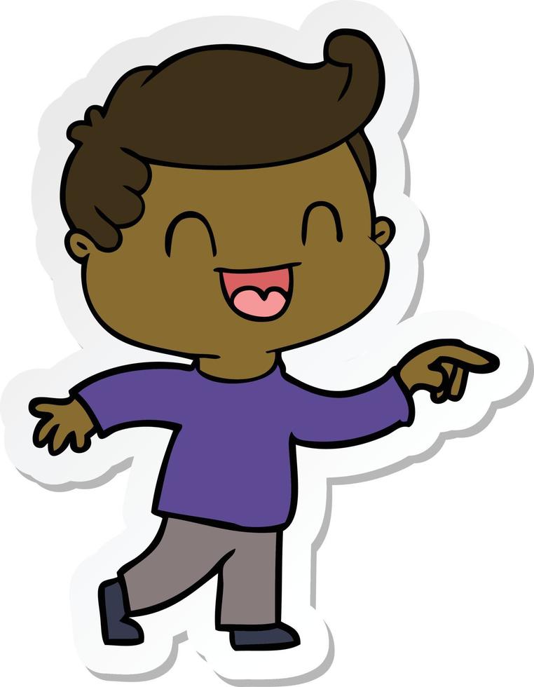 sticker of a cartoon happy man pointing vector