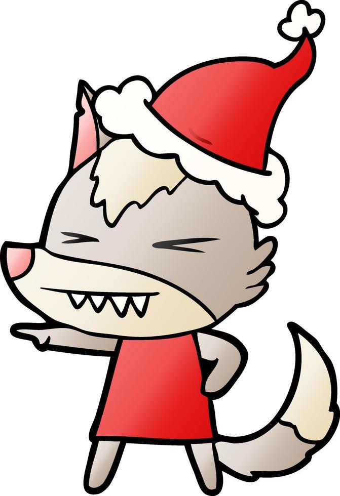 angry wolf gradient cartoon of a wearing santa hat vector