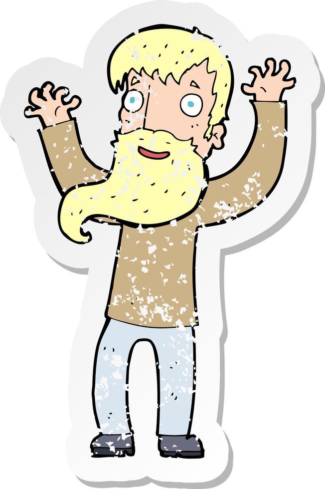 retro distressed sticker of a cartoon excited man with beard vector