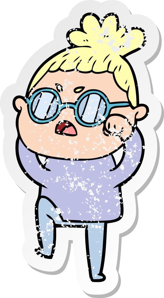 distressed sticker of a cartoon annoyed woman vector