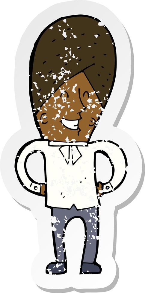 retro distressed sticker of a cartoon happy man vector