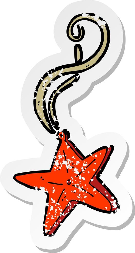 retro distressed sticker of a cartoon magic star necklace vector