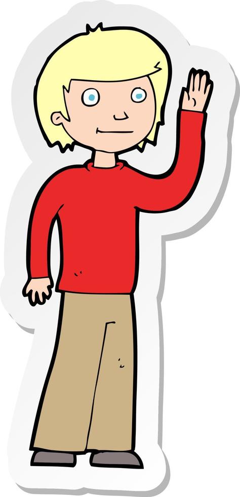 sticker of a cartoon friendly boy waving vector