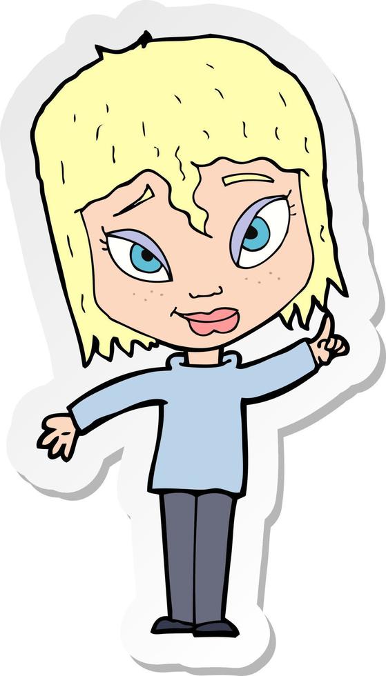 sticker of a cartoon woman with idea vector