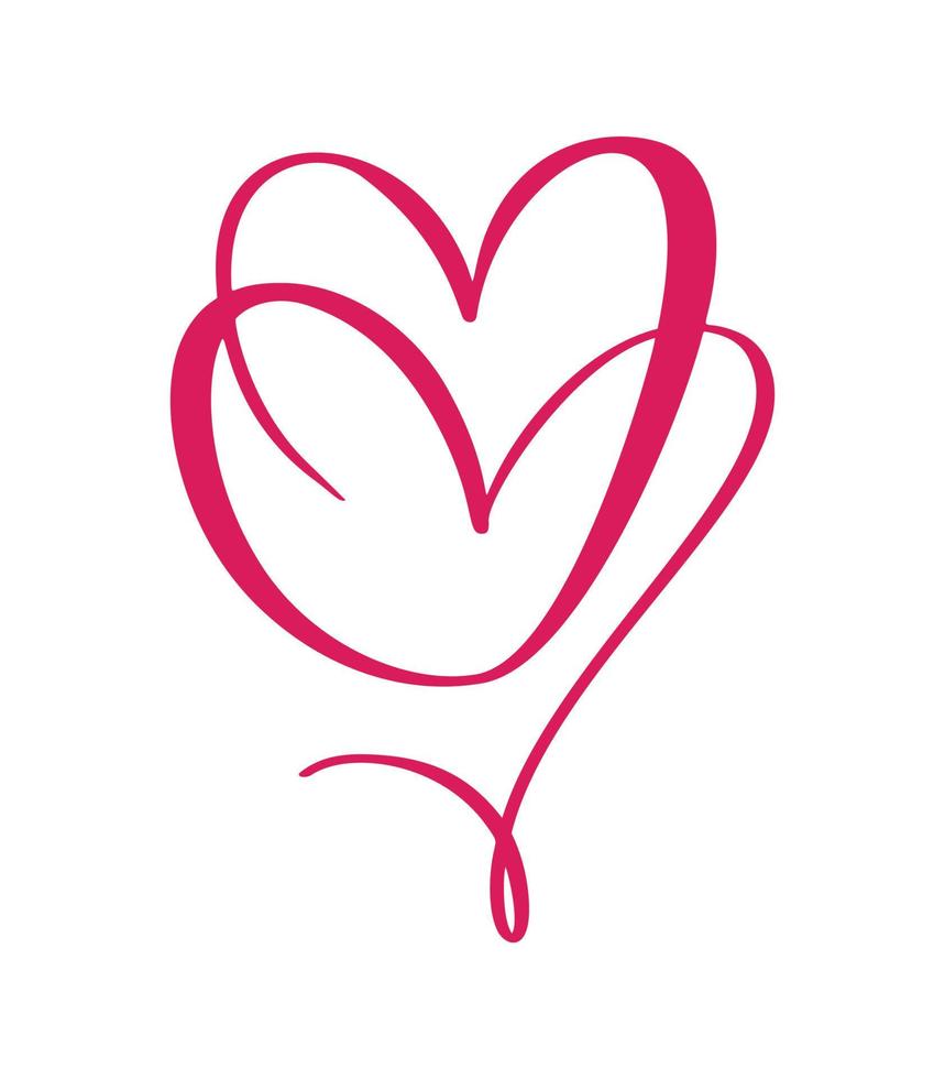 caligrafía vectorial roja dos corazones amor signo una línea. símbolo romántico del día de san valentín vinculado, pasión y boda. plantilla para camiseta, tarjeta, póster. diseño de ilustración plana vector