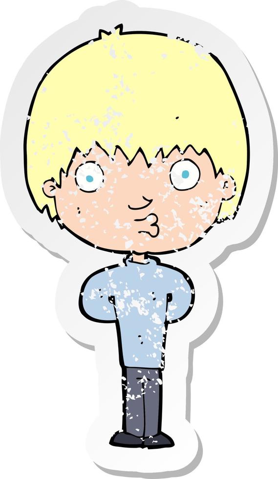 retro distressed sticker of a cartoon whistling boy vector