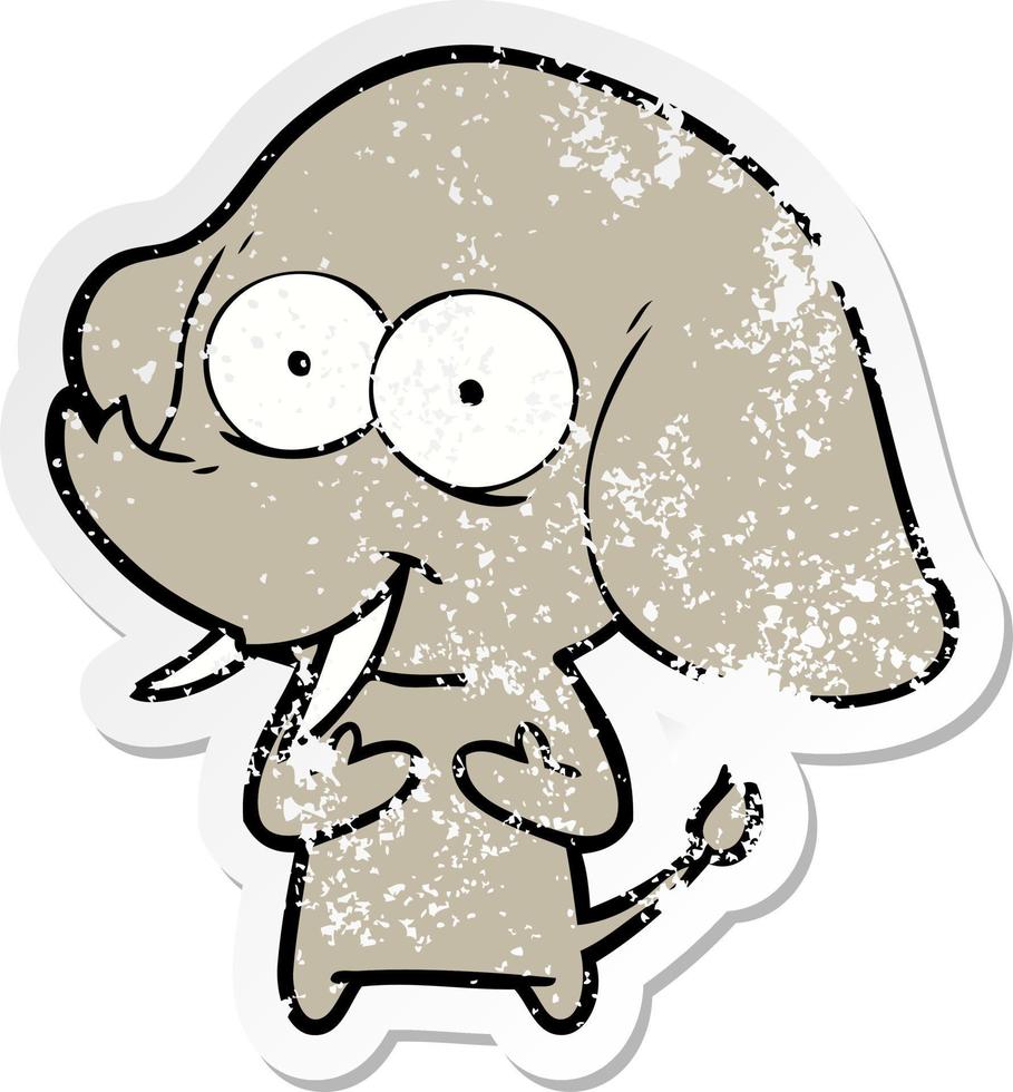 distressed sticker of a happy cartoon elephant vector