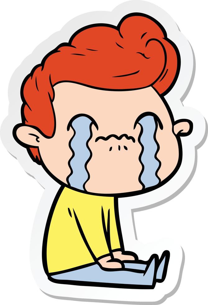 sticker of a cartoon man crying vector