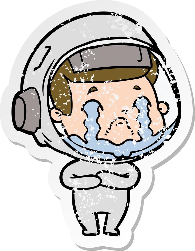 distressed sticker of a cartoon crying astronaut vector