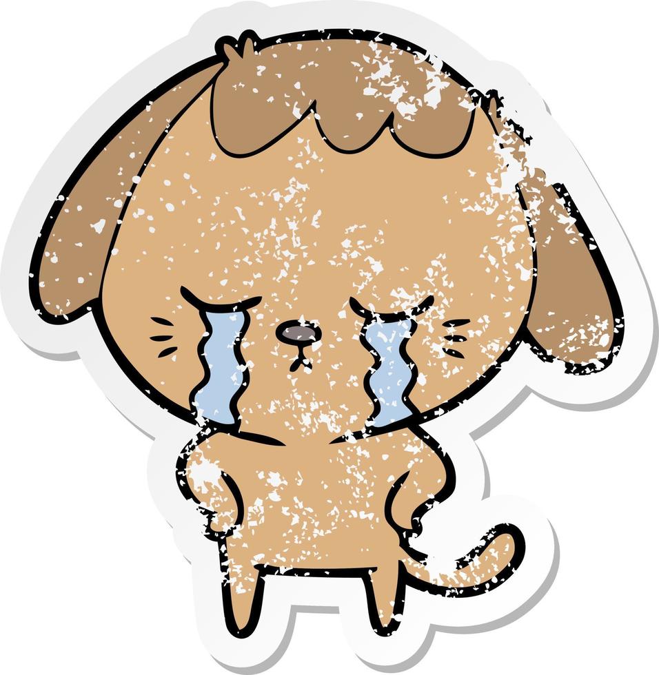 distressed sticker of a cute puppy crying cartoon vector