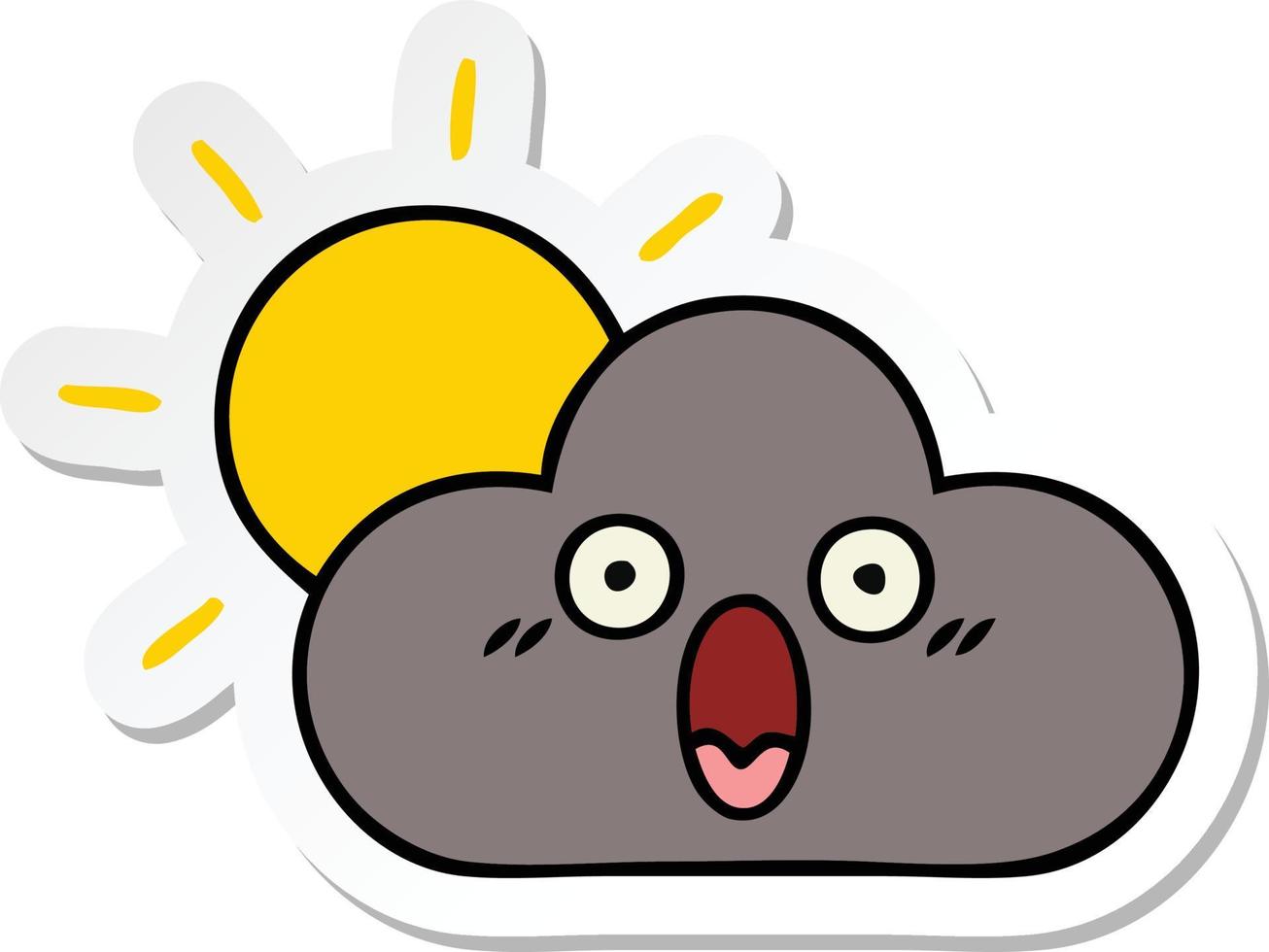 sticker of a cute cartoon storm cloud and sun vector