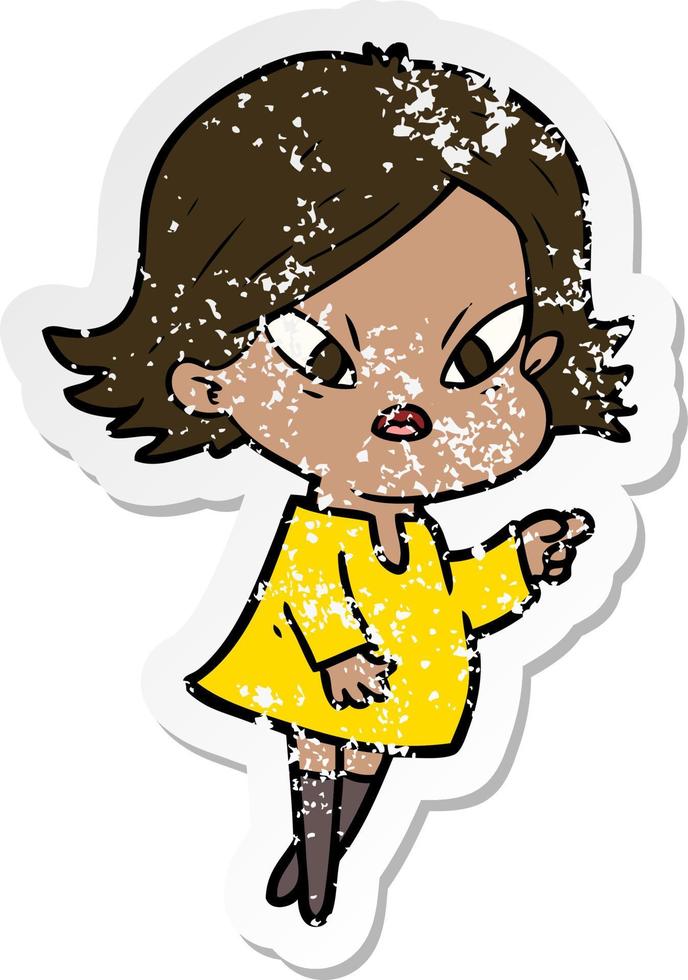 distressed sticker of a cartoon stressed woman vector