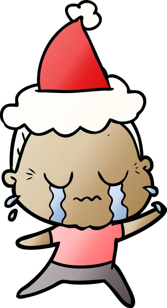 gradient cartoon of a crying old lady wearing santa hat vector