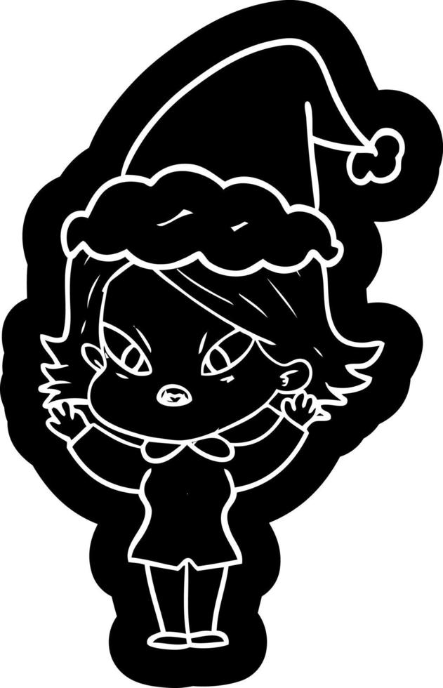 cartoon icon of a stressed woman wearing santa hat vector