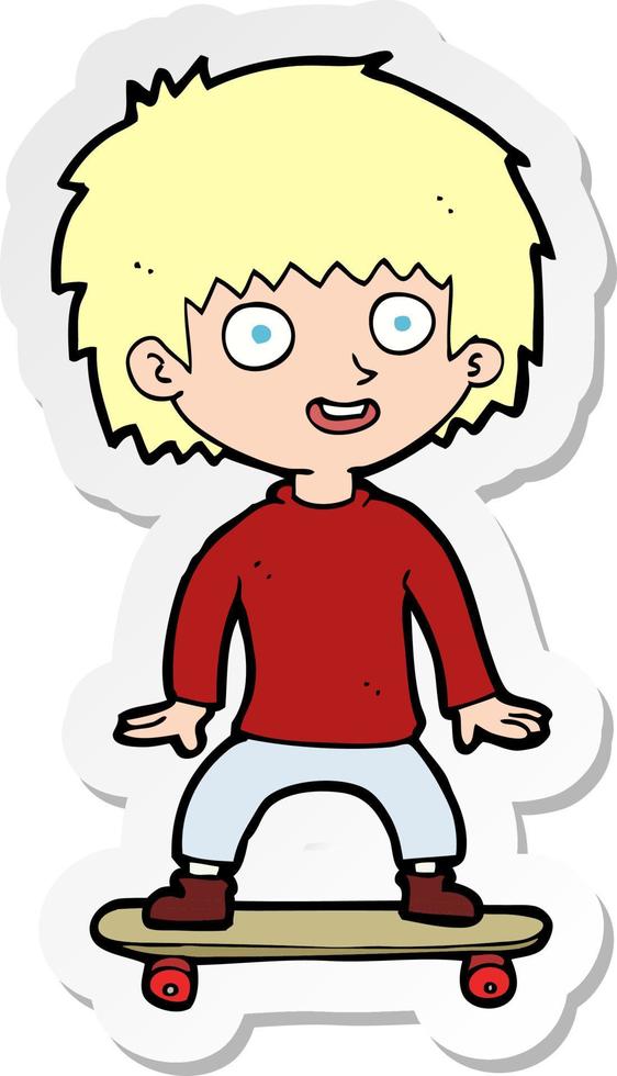 sticker of a cartoon boy on skateboard vector