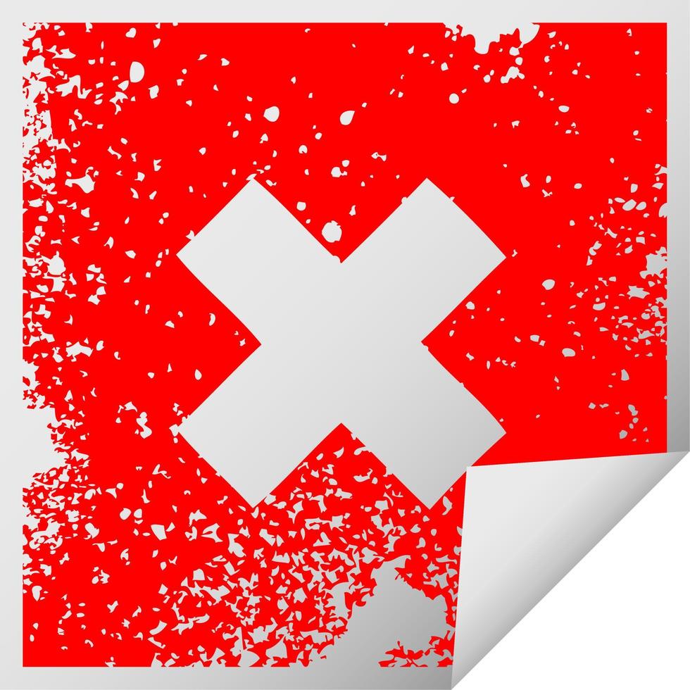 distressed square peeling sticker symbol multiplication symbol vector