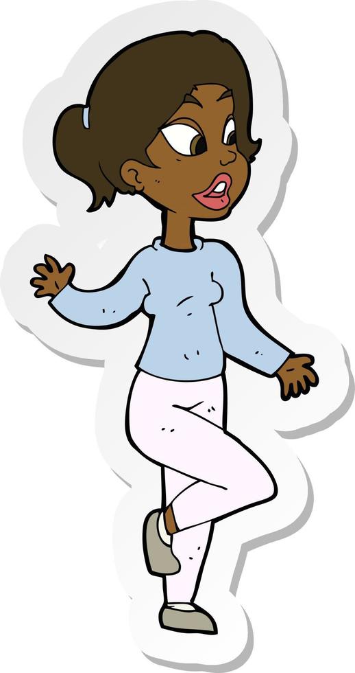 sticker of a cartoon friendly woman waving vector