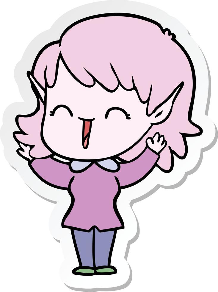 sticker of a cartoon elf girl vector