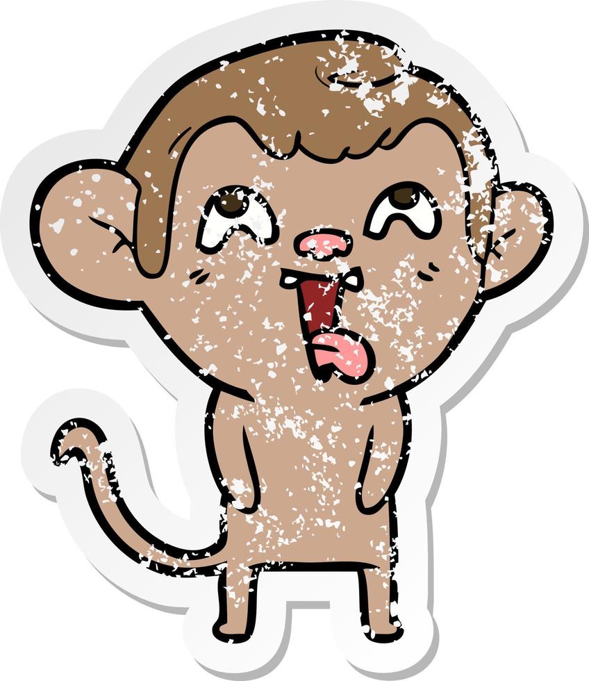 distressed sticker of a crazy cartoon monkey vector