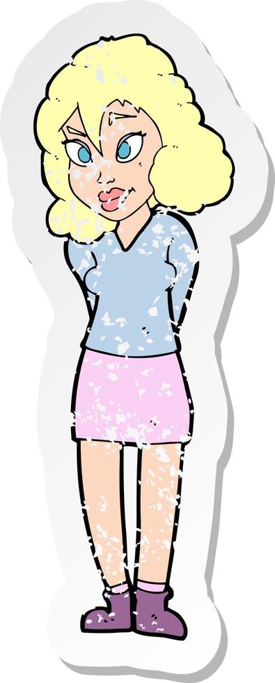 retro distressed sticker of a cartoon confused woman vector