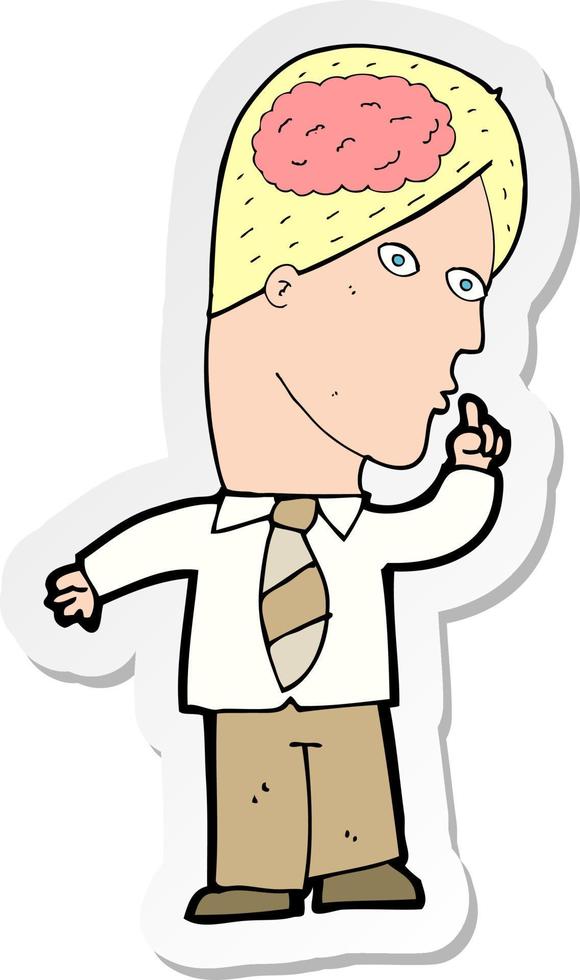 sticker of a cartoon businessman with huge brain vector