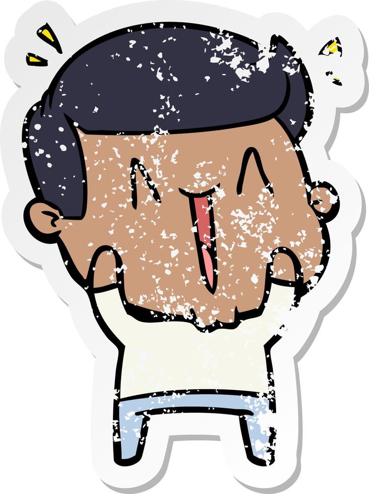 distressed sticker of a cartoon excited man vector