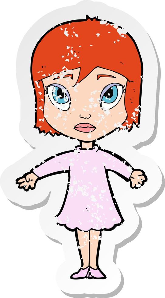 retro distressed sticker of a cartoon girl in dress vector