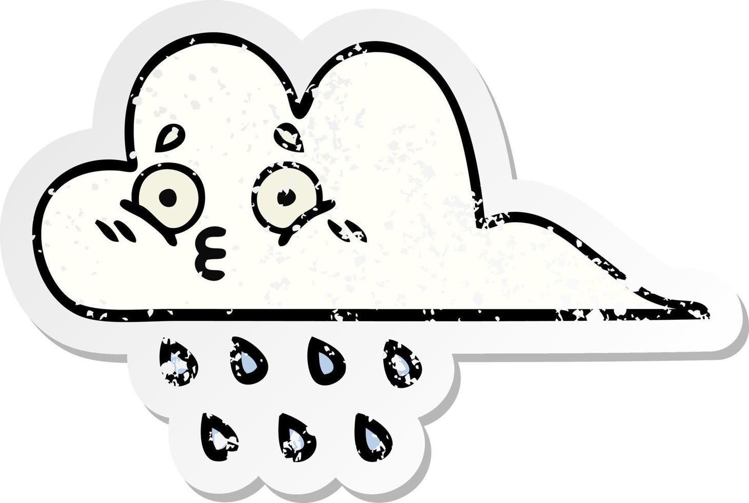pegatina angustiada de una linda nube de lluvia de dibujos animados vector