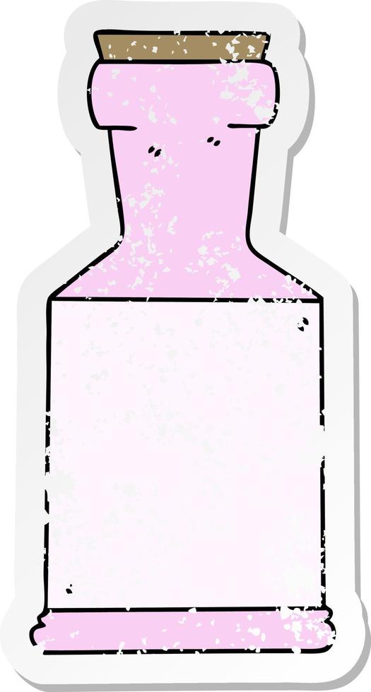 distressed sticker of a quirky hand drawn cartoon potion bottle vector