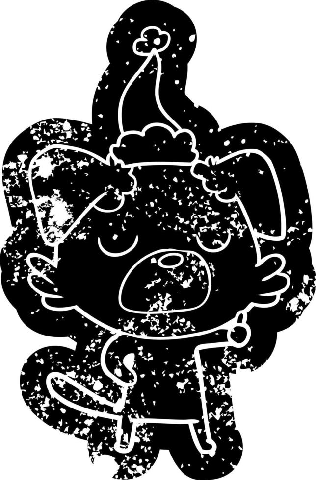 cartoon distressed icon of a dog wearing santa hat vector