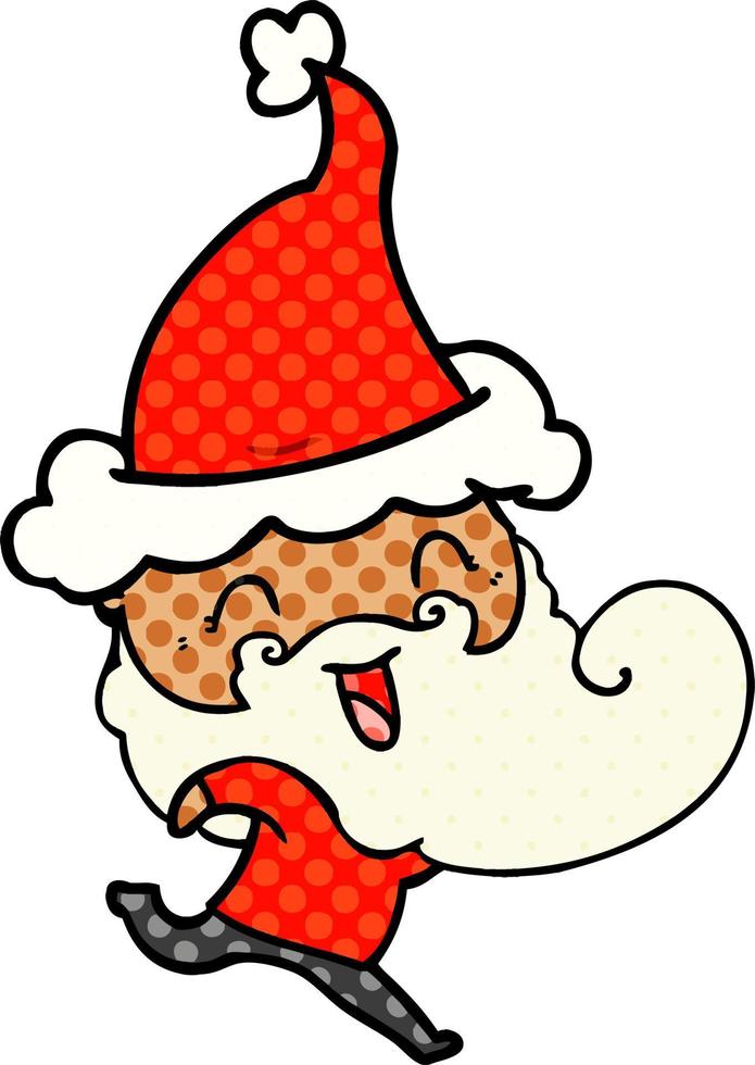 happy bearded man wearing santa hat vector