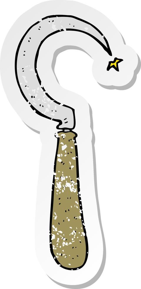 retro distressed sticker of a cartoon sickle vector