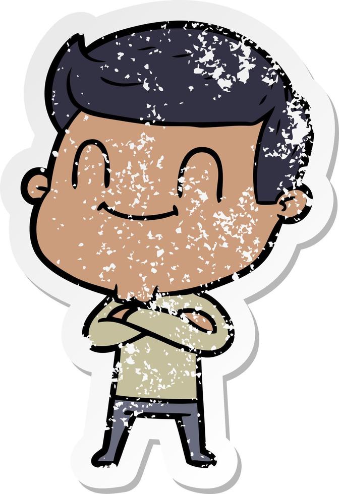 distressed sticker of a cartoon friendly man vector