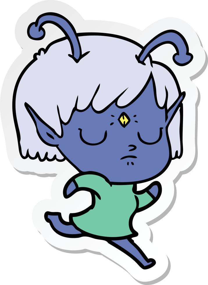 sticker of a cartoon alien girl vector