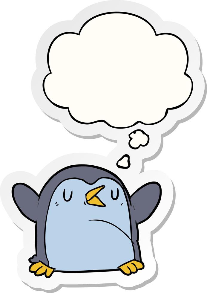 cartoon penguin and thought bubble as a printed sticker vector