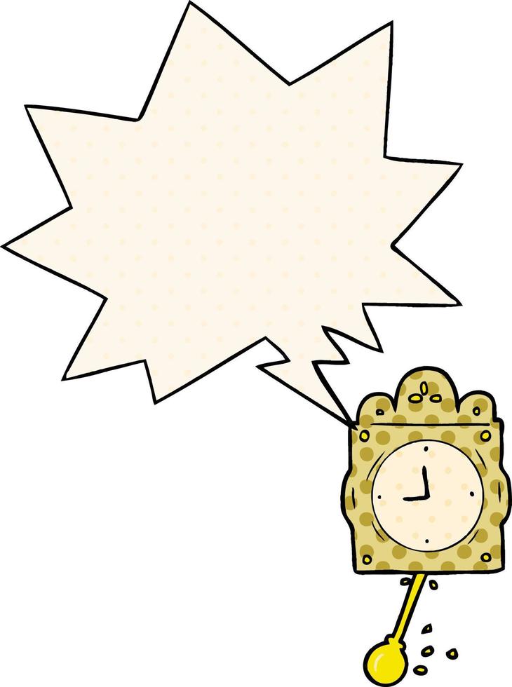 cartoon ticking clock and pendulum and speech bubble in comic book style vector