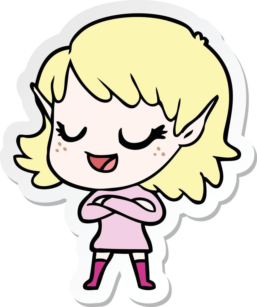 sticker of a happy cartoon elf girl vector