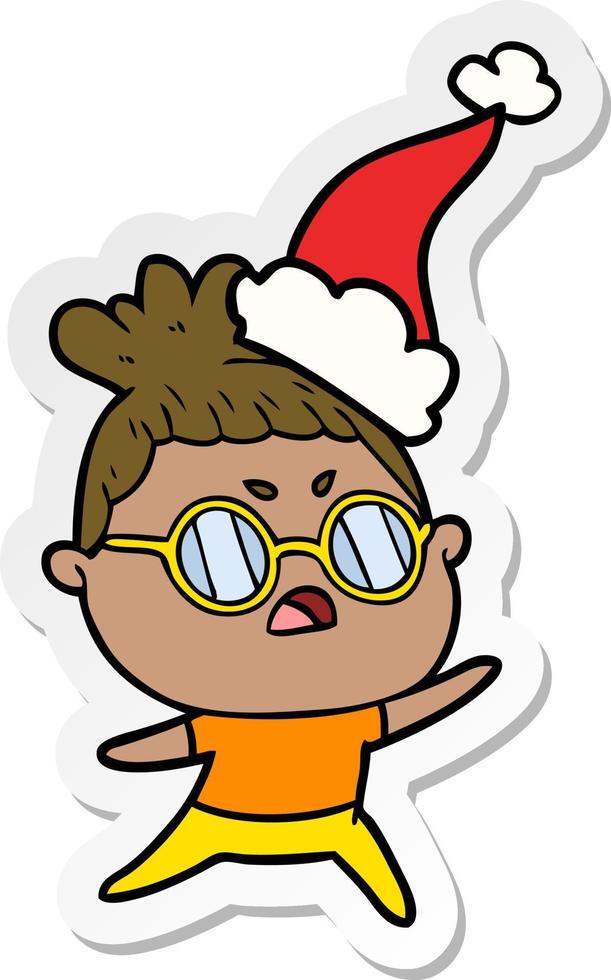 sticker cartoon of a annoyed woman wearing santa hat vector