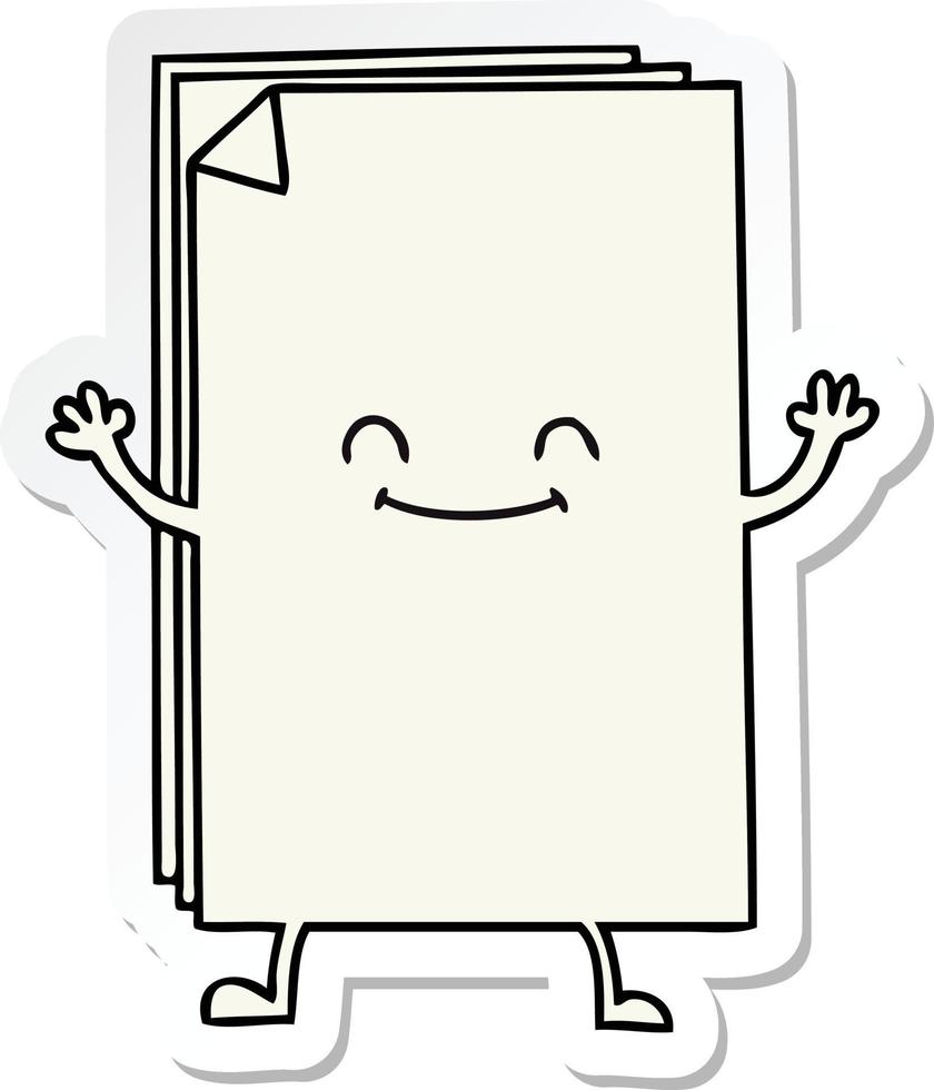 sticker of a quirky hand drawn cartoon happy stack of papers vector