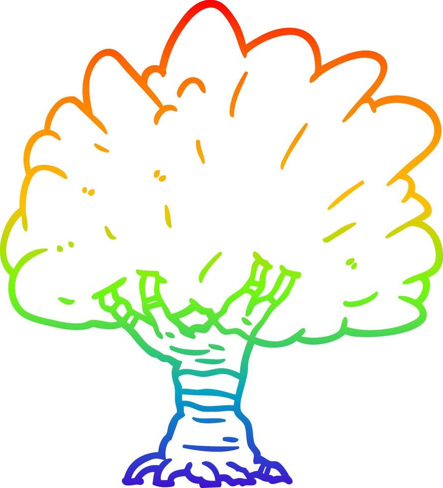 árbol de dibujos animados de dibujo de línea de gradiente de arco iris vector