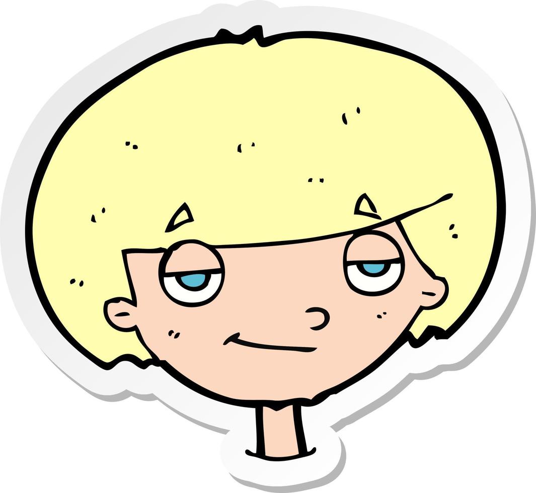 sticker of a cartoon smug looking boy vector