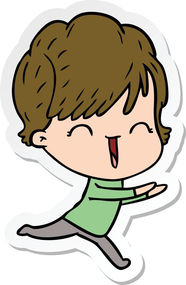 sticker of a cartoon laughing woman vector