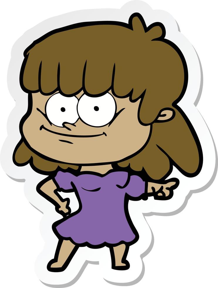 sticker of a cartoon smiling woman vector