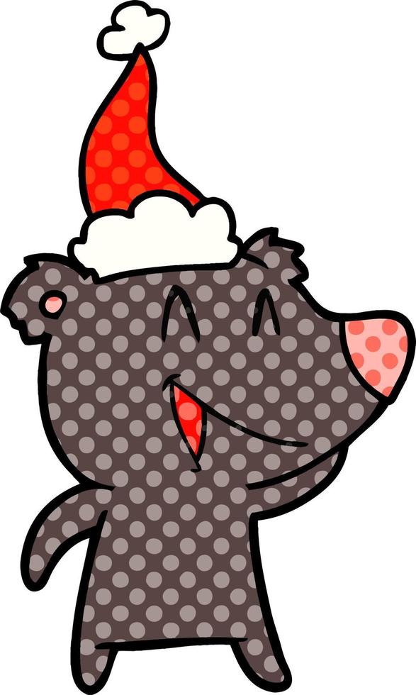 laughing bear comic book style illustration of a wearing santa hat vector