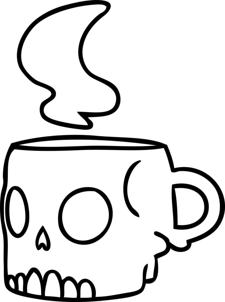 line drawing doodle of a skull mug vector