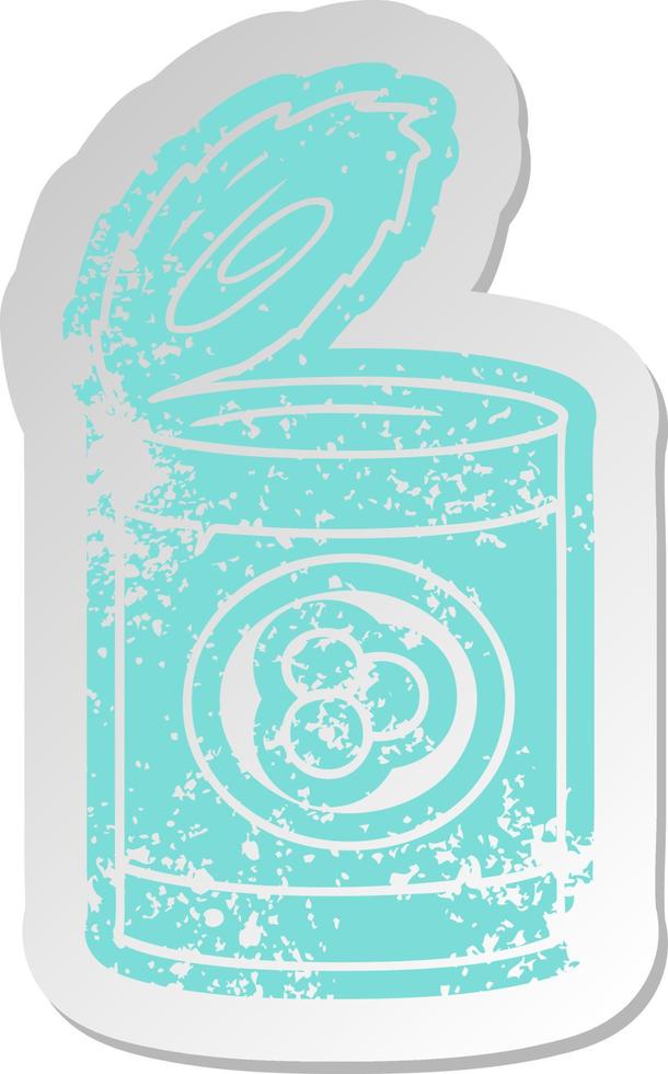 distressed old sticker of a can of peaches vector
