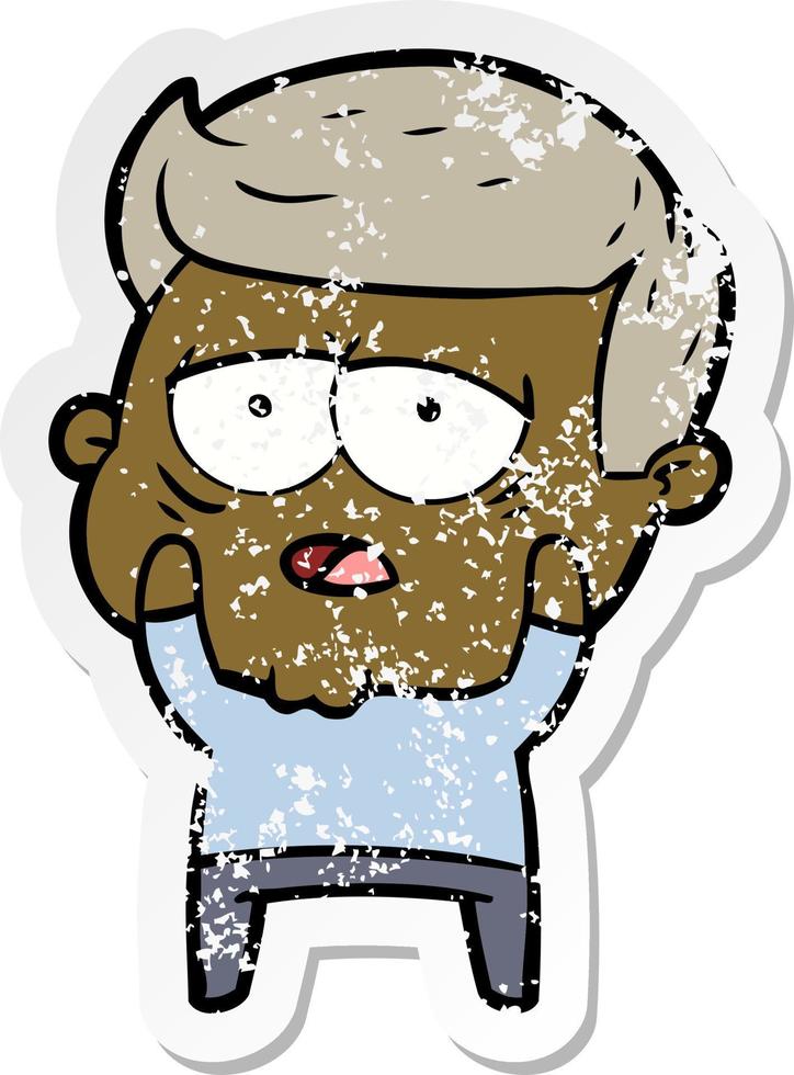 distressed sticker of a cartoon tired man vector