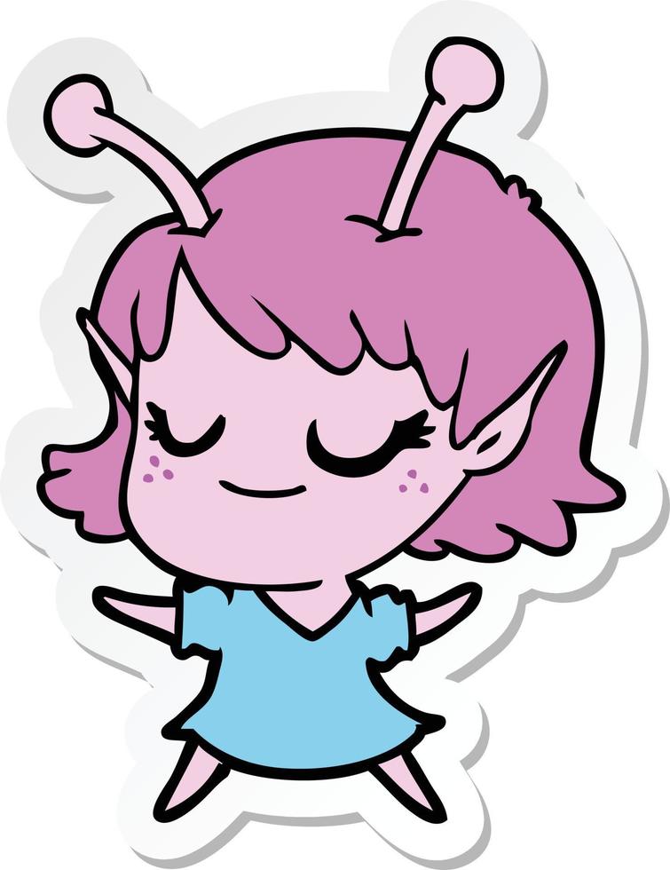 sticker of a smiling alien girl cartoon vector