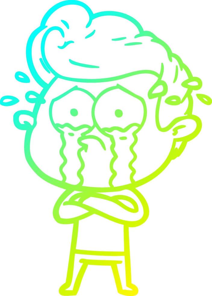 cold gradient line drawing cartoon crying man vector