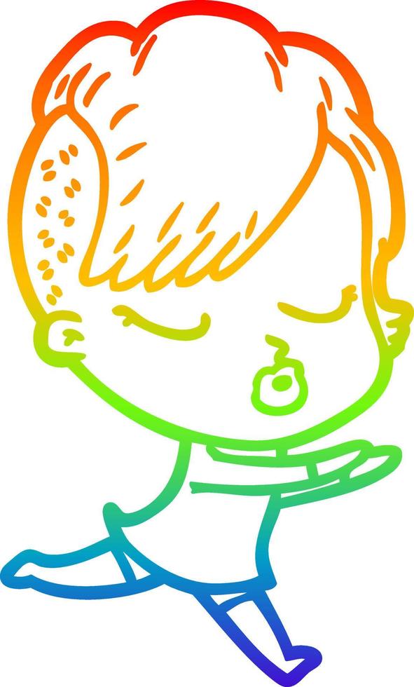 rainbow gradient line drawing cartoon pretty hipster girl vector